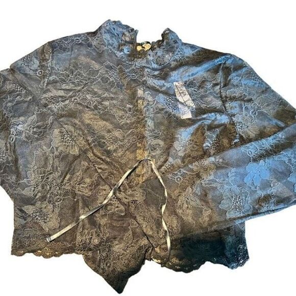 Victoria Secret Lingerie Top Crop Long Sleeve Lace Up Back Allover Lace XL - Picture 4 of 6